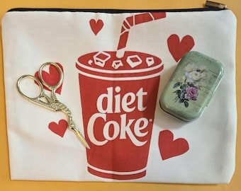 6x8 Diet Coke Project Bag Stork Scissors and Needle Tin Included . New Condition. Free Shipping.