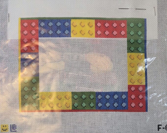 Lauren Bloch Bricks Border Door Hanger/Frame Needlepoint Canvas with Threads 18# 7.25"x5.25". Preowned Estate Sale Like New Cond.