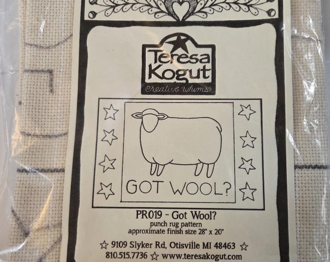 Teresa Kogut PR019 Got Wool Punch Needle Rug Cloth. Estate Sale Preowned Good Condition. Free SHIPPING.