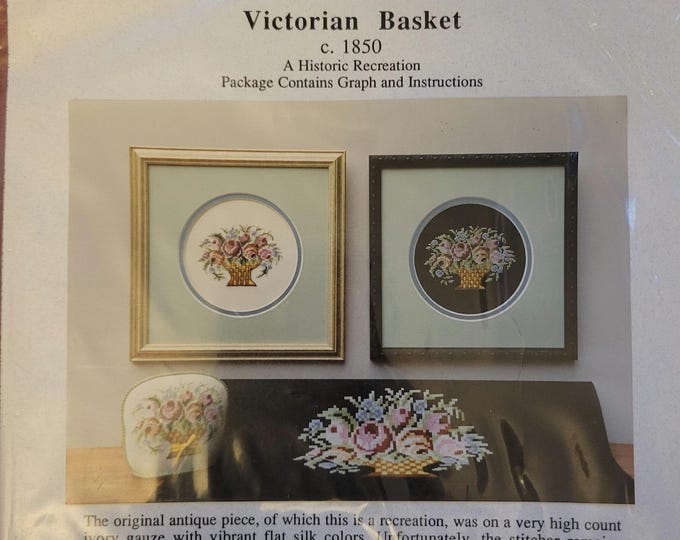 Country and Colonial Stitches Victorian Basket Cross Stitch Pattern. FREE SHIPPING.