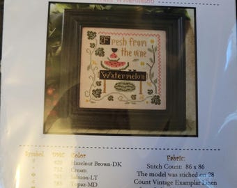 Little House Needleworks Fresh Watermelon Cross Stitch Pattern including DMC Floss. FREE SHIPPING.