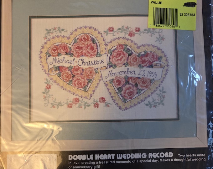 Dimensions Double Heart Wedding Record No Count Cross Stitch Kit. FREE SHIPPING. Good Condition.
