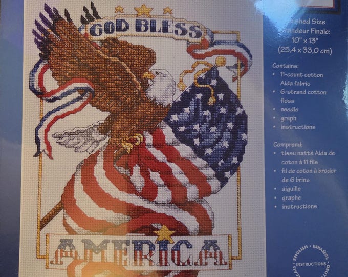 Janlynn God Bless America Counted Cross Stitch Kit. FREE SHIPPING. Good Condition.