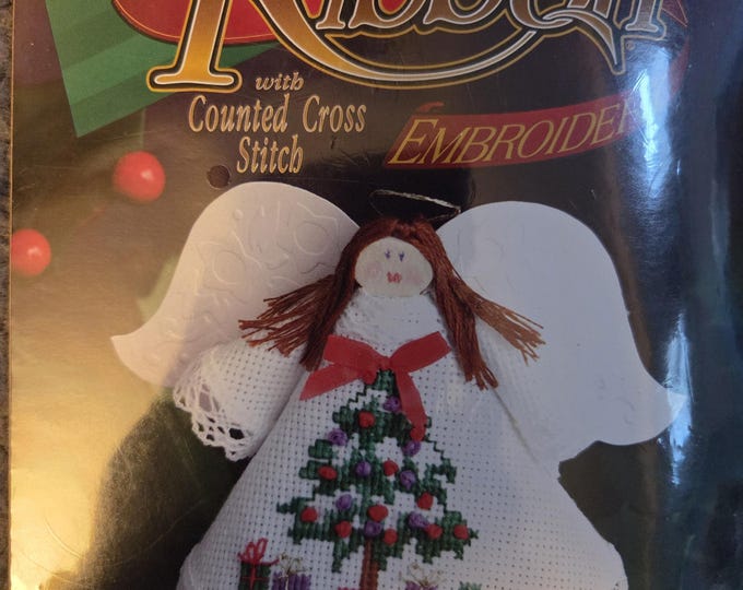 Christmas Tree Angel Ribbon Embroidery and Counted Cross Stitch Kit. FREE SHIPPING. Good Condition.