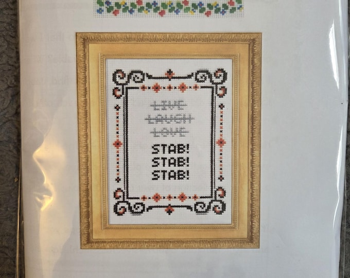 Live Laugh Love Stab Stab Stab Counted Cross Stitch Kit. FREE SHIPPING. New Condition. Includes fabric, floss, chart, hoop, needles.