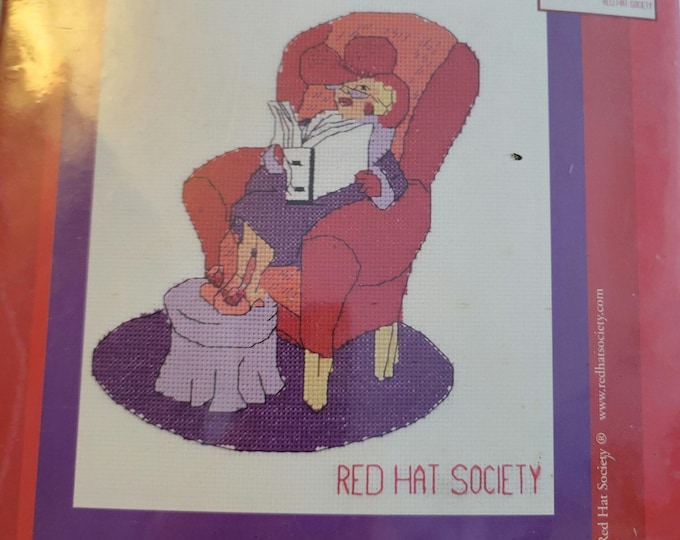 Candamar Designs Red Hat Society Ruby Relaxes Cross Stitch Kit. FREE SHIPPING. Good Condition.