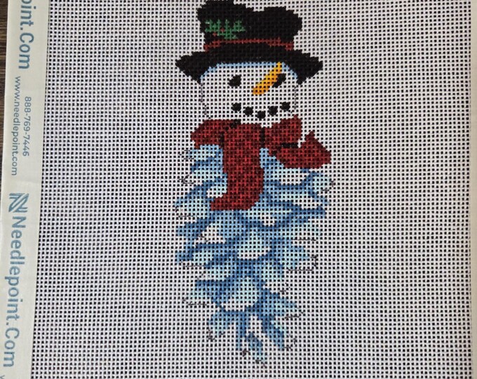 Susan Roberts Pinecone Snowman Needlepoint Canvas 18# 2"x5". Preowned Estate Sale Like New Condition. Free Shipping.