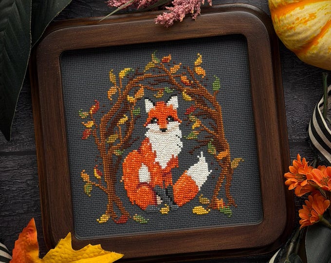 Stitch Crypt Fox in the Hollow Cross Stitch Pattern. 85wx90h Needlework Marketplace Excl New. Free Shipping.