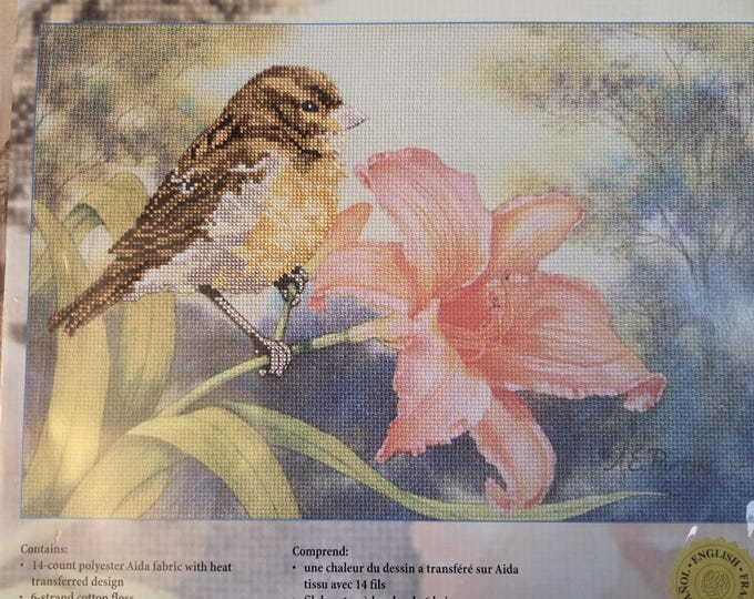 Janlynn Sparrow and Orange Lily Embellished Counted Cross Stitch Kit. FREE SHIPPING. Preowned Good Condition.