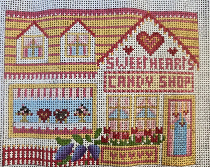 Melissa Shirley Sweethearts Candy Shop House 4x5 18mesh Needlepoint Canvas. Preowned Condition. Free Shipping.