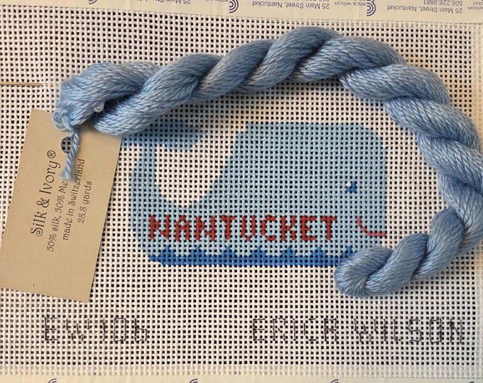 Erica Wilson Nantucket Happy Whale Needlepoint Canvas with Cadet Blue Only 13# 8"x6.5". Preowned Estate Sale Good Condition. Free Shipping.