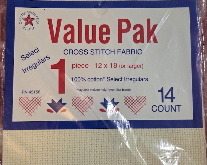 Value Pack Select Irregulars Aida Cloth 14 ct 12"x18" or larger ecru. FREE SHIPPING.