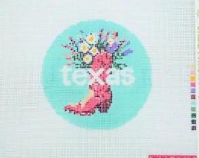 Texas 4inch Round 18 Mesh Needlepoint Canvas. FREE SHIPPING. New Condition. Lucky Lotus Design.