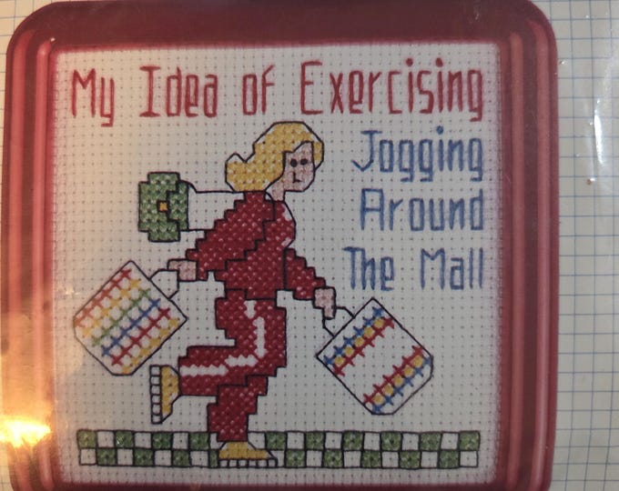 Stitchables WiseGuys My Idea of Exercising Jogging Around The Mall Counted CrossStitch Kit. FREE SHIPPING. Older packaging retaped.
