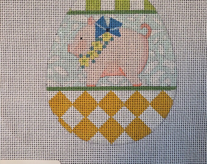 Melissa Shirley Animal Easter Egg Pig Needlepoint Canvas.  18 Mesh 4"x5". Preowned Estate Sale Good Condition. Free Shipping.