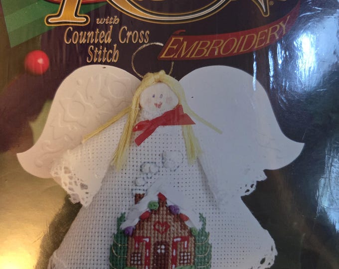 Gingerbread House Angel Ribbon Embroidery and Counted Cross Stitch Kit. FREE SHIPPING. Good Condition.