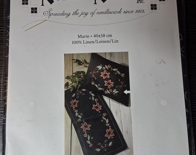 Nordic Needle Black Rosemal Pillow Embroidery Kit. FREE SHIPPING. Estate Sale Preowned Good Condition.