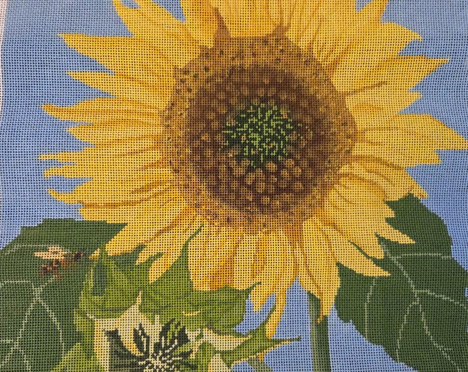 Blue Ridge Sunflower Needlepoint Canvas.  13 Mesh 14"x14". Preowned Estate Sale Good Cond. Canvas Rolled.