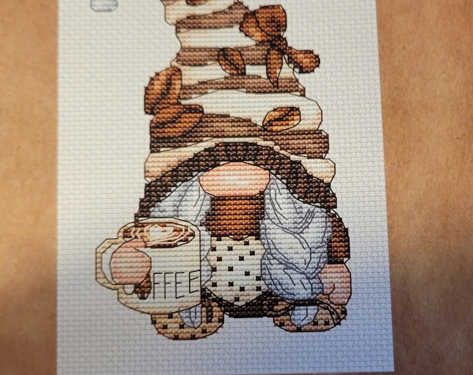 Les petites croix de Lucie Coffee Gnome Cross Stitch Pattern. Free Shipping. Good Condition.