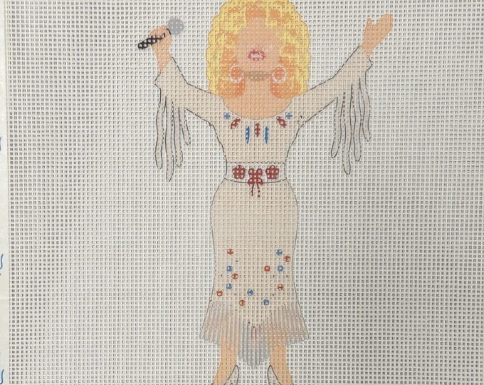 Dolly White Stage Needlepoint Canvas 5"x3"  finished size #18 mesh. Free Shipping. New Design by Moore Stitching.