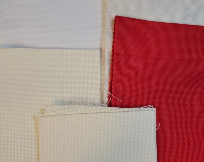 Grab Bag of Cross Stitch Fabrics. Various colors, types, sizes and counts. Preowned. Free Shipping. Misc Bag Lot 12.