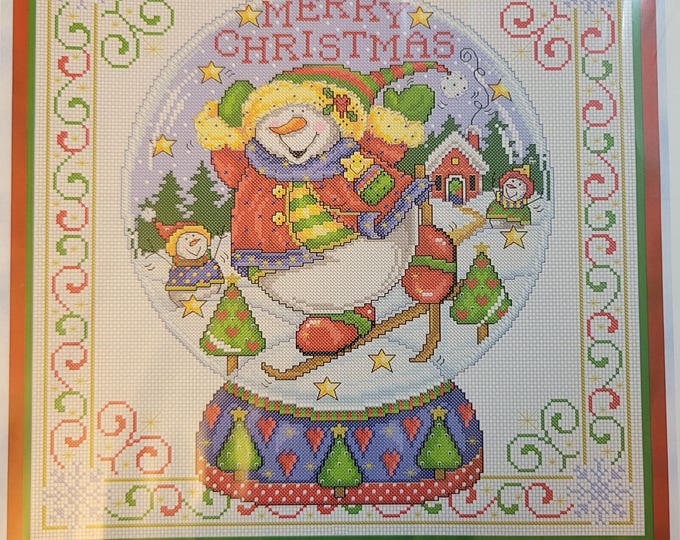 Joan Elliott Snowman Snowglobe Cross Stitch Pattern. Free Shipping. Good Condition.