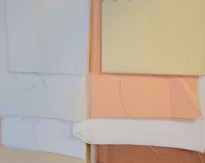 Grab Bag of Cross Stitch Fabrics. Various colors, types, sizes and counts. Preowned. Free Shipping. Misc Bag Lot 3.