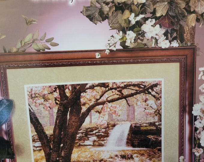 Cross My Heart Cherry Blossom Waterfall Cross Stitch Pattern. FREE SHIPPING.