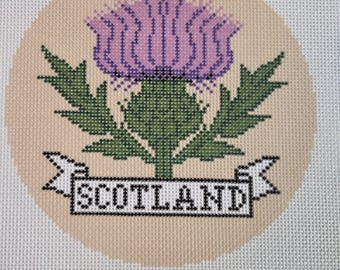 Scotland Thistle Needlepoint Canvas. 18 Mesh 4" Round. New Condition. Free Shipping. Needlepaint LLC Design.
