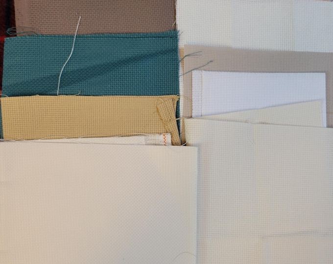 Grab Bag of Cross Stitch Fabrics. Various colors, types, sizes and counts. Preowned. Free Shipping. Misc Bag Lot 5.