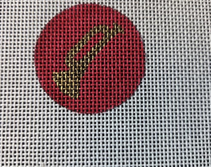 French Horn Mini Round Needlepoint Canvas.  18 Mesh 1.5" Mini Round. Preowned Estate Sale Like New Condition. Free Shipping.