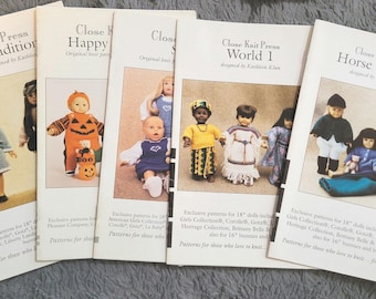 Vintage Close Knit Press. 15, 17 and 18inch knit clothing doll patterns. Hard to find. Many Variations. Fits American Girl.