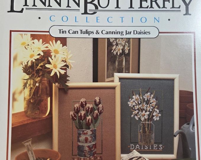 Lynn'N Butterfly Tin Can Tulips & Canning Jar Daisies Cross Stitch Pattern. Free Shipping. Used Condition.