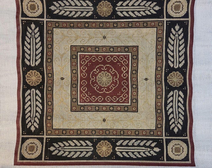 Geometric Square Red Center 20x20 Needlepoint Canvas Preowned Good Condition. Free Shipping.