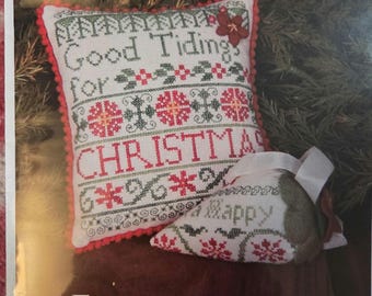 Erica Michaels Good Tidings Cross Stitch Pattern. Includes Buttons. Free Shipping. New Condition.