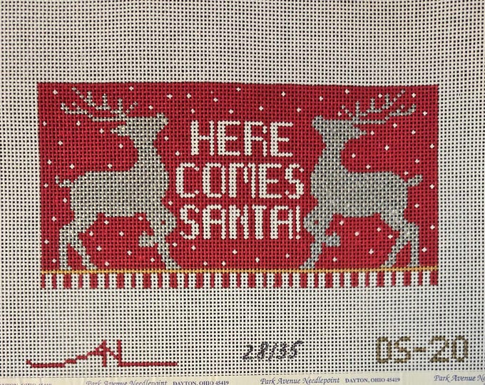 VNG Designs DS-20 Here Comes Santa Needlepoint Canvas 13# 8"x 4". Preowned Estate Sale Good Condition. Free Shipping.