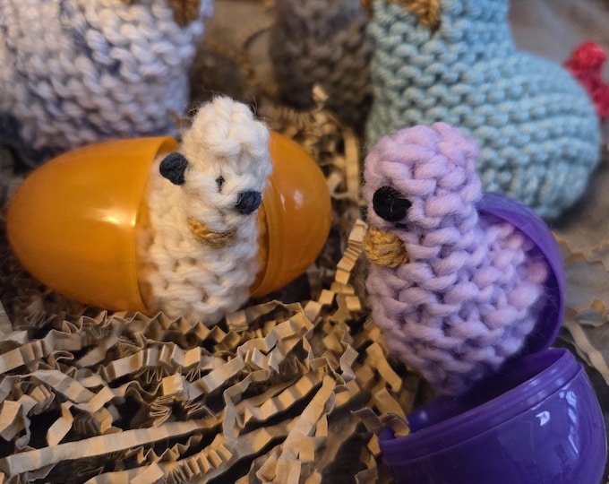 Knit Hen with Chicks – Single, Twins or Triplets. We choose colors. Ships in Box With Nest. Free Shipping.