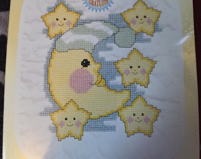 Janlynn Moon and Stars Bib Stamped Cross Stitch Kit. FREE SHIPPING. Older Condition.