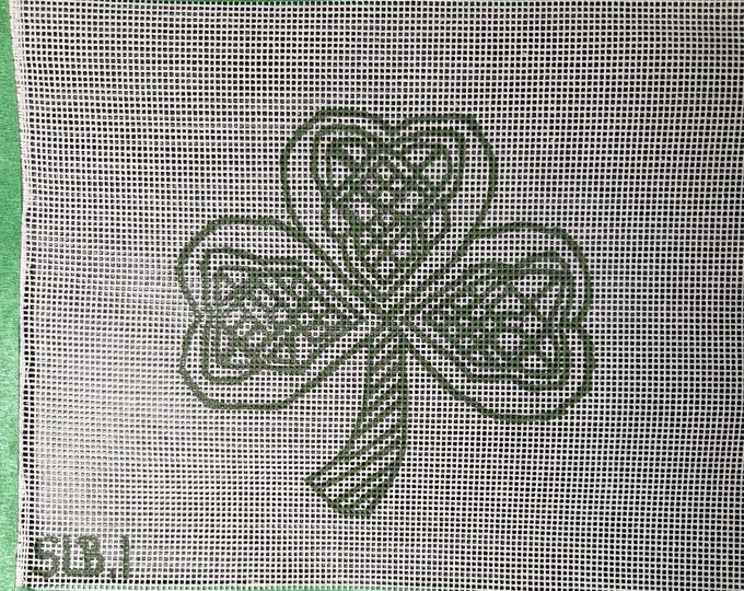 Celtic Shamrock Handpainted 14Mesh 8x10 Needlepoint Canvas. FREE SHIPPING.