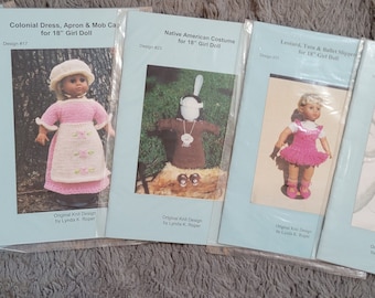 Vintage 18inch knit clothing doll patterns. Hard to find. Many Variations. Fits American Girl. FREE SHIPPING.