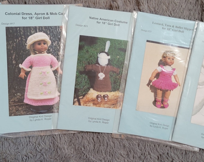 Vintage 18inch knit clothing doll patterns. Hard to find. Many Variations. Fits American Girl. FREE SHIPPING.