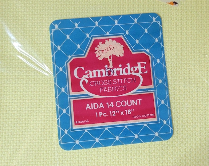 Cambridge Aida Cloth 14ct 12"x18" yellow. FREE SHIPPING.