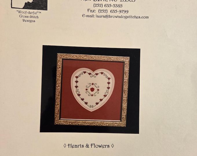 Brown Dog Stitches Hearts & Flowers Cross Stitch Pattern. FREE SHIPPING. Preowned Older Used Condition.