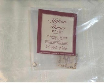 18ct 45"x60" 5" Squares Crafters Pride Afghan. FREE SHIPPING. Preowned Condition. Repackaged in a Bag.