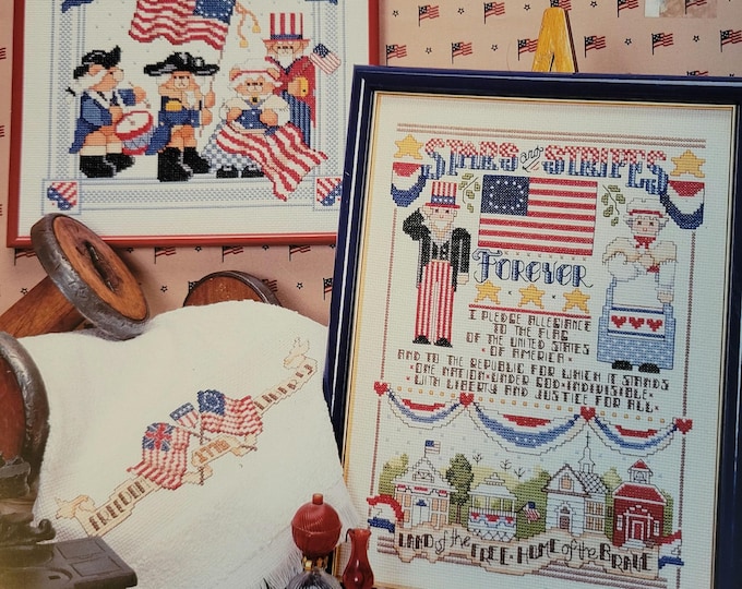 American School of Needlework Its A Grand Old Flag Cross Stitch Pattern. Free Shipping. Used Condition.