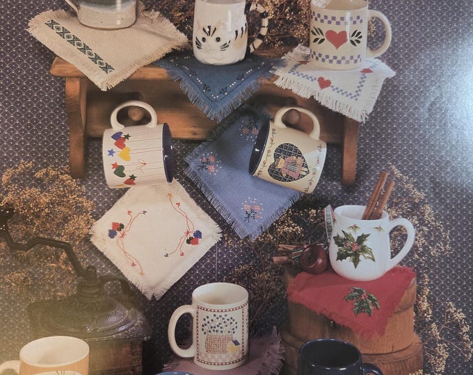 Country Cross Stitch Mug Mats. Cross Stitch Pattern. FREE Shipping. Used Condition.