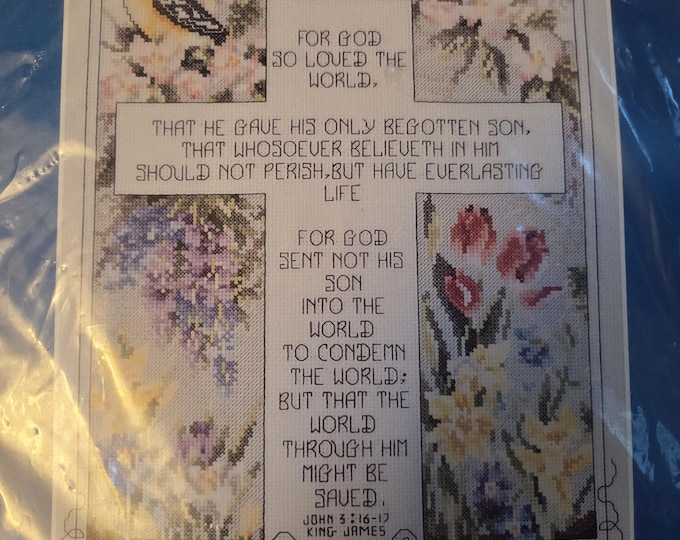 Janlynn John 3:16-17 Counted Cross Stitch Kit. FREE SHIPPING. Preowned Retaped Condition.