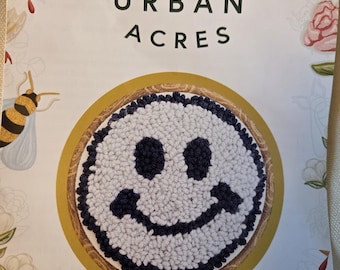 Urban Acres Smiley Face Punch Needle Pattern Kit. Missing Punch Needle Tool Estate Sale Preowned Good Condition. Repackaged.  Free SHIPPING.