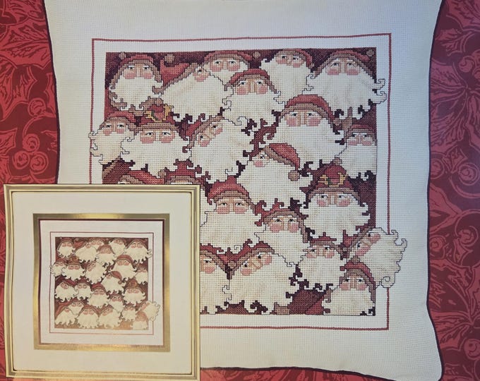 Needle Treasures Santas Galore Pillow Counted Cross Stitch Kit Opened and in a Project Bag. FREE SHIPPING. Good Condition.