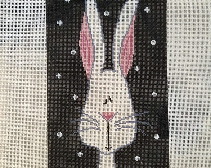 Patti Mann Lori Ellyn Needlepoint Canvas Funny White Bunny #5510 5"x10" finished size #18mesh. Preowned Good Condition. Free Shipping.
